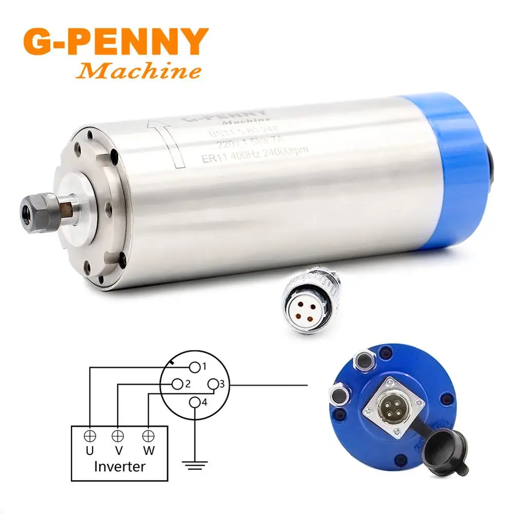 1.5kw ER11 мотор шпинделя с водяным охлаждением 4 шт. подшипники 80x200 мм 0-24000 об/мин Точность 0,01 мм для Деревообработка на станке с ЧПУ