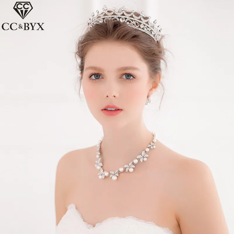 CC диадемы Короны Hairbands Cryatal жемчужные роскошные свадебные аксессуары для волос для женщин партии невесты белое золото-цвет ювелирные изделия HG154