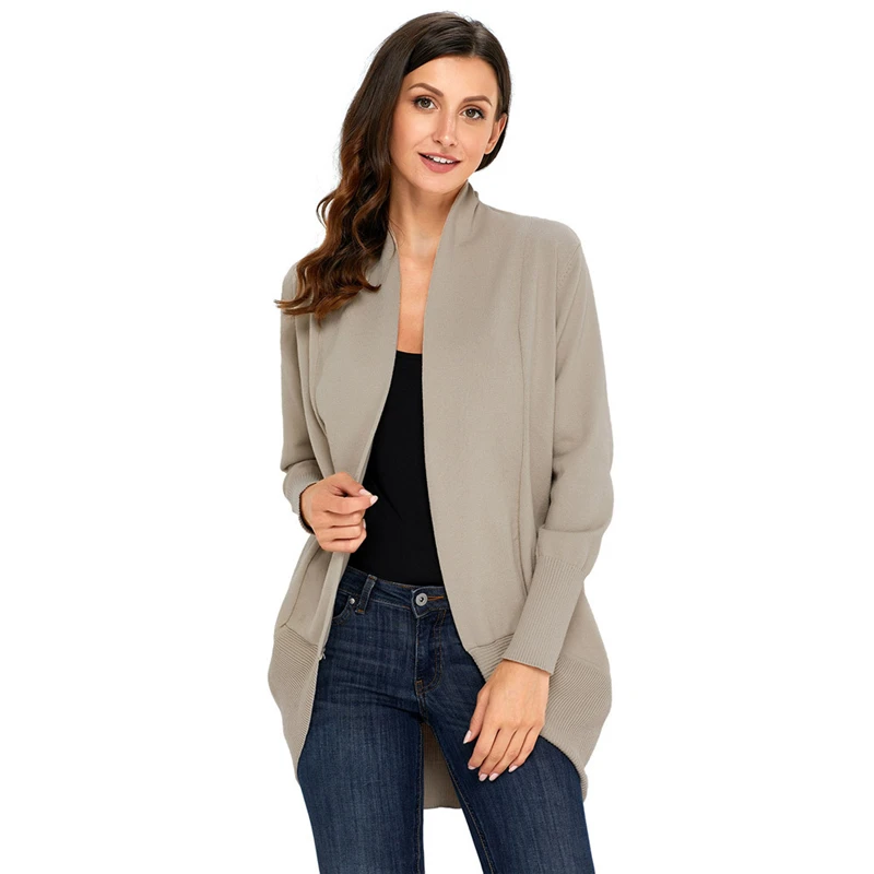 Women Winter Autumn Knitted Cardigan Fashion Open Stitch Jacket Ladies Casual Solid Scarf Collar Cardigans Sweaters AA11911 |