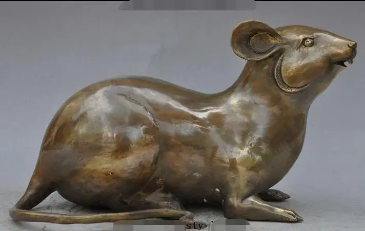 Китайский Бронзовый феншуй Зодиак животное Мышь Крыса мыши статуя счастливая