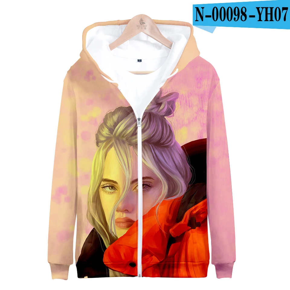 Billie Eilish harajuku 3D толстовки на молнии Modis K pop толстовка Bangtan для мальчиков и девочек толстовки для фанатов женские/мужские повседневные толстовки на молнии - Цвет: 3D