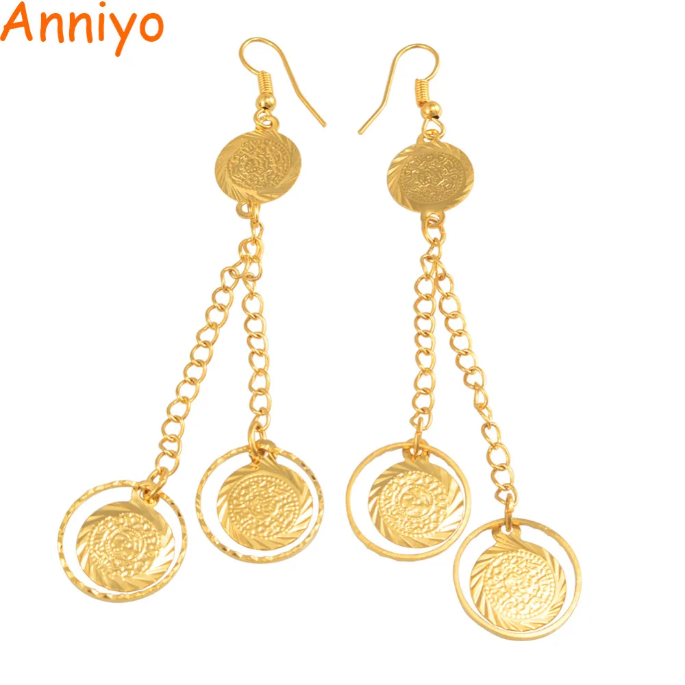 Anniyo оптовая продажа монету знак золотой Цвет серьги в виде капель с древние