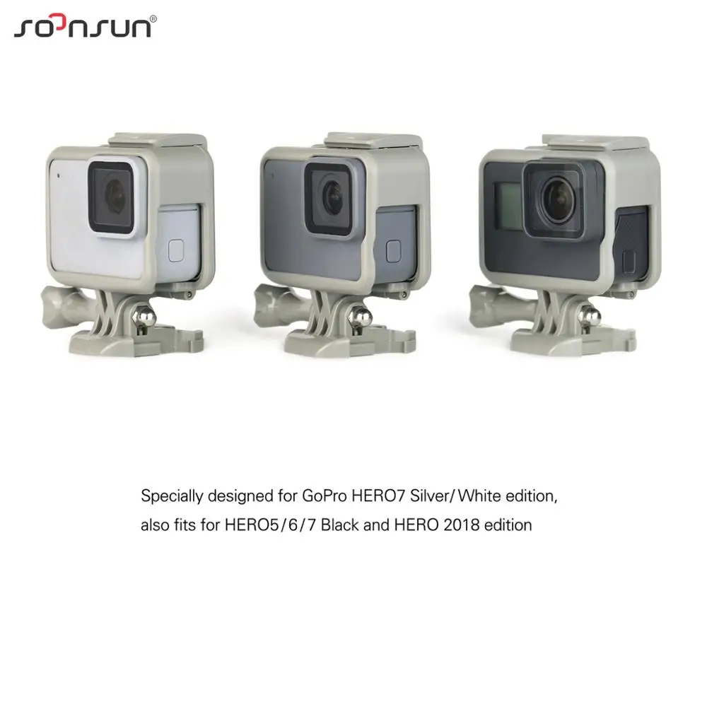 SOONSUN стандартный защитный чехол для крепления на рамке для GoPro Hero 5 6 7 черный для Go Pro HERO7 белый серебристый Экшн-камера