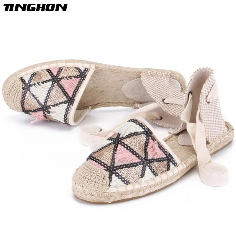 Женские парусиновые туфли TINGHON с кисточками и блестками на шнурках дышащие|Обувь