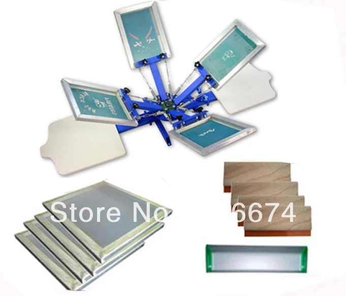 

FAST and FREE shipping! 4 color 2 station silk screen printing kit with flash dryer t-shirt printer stretched frame squeegee