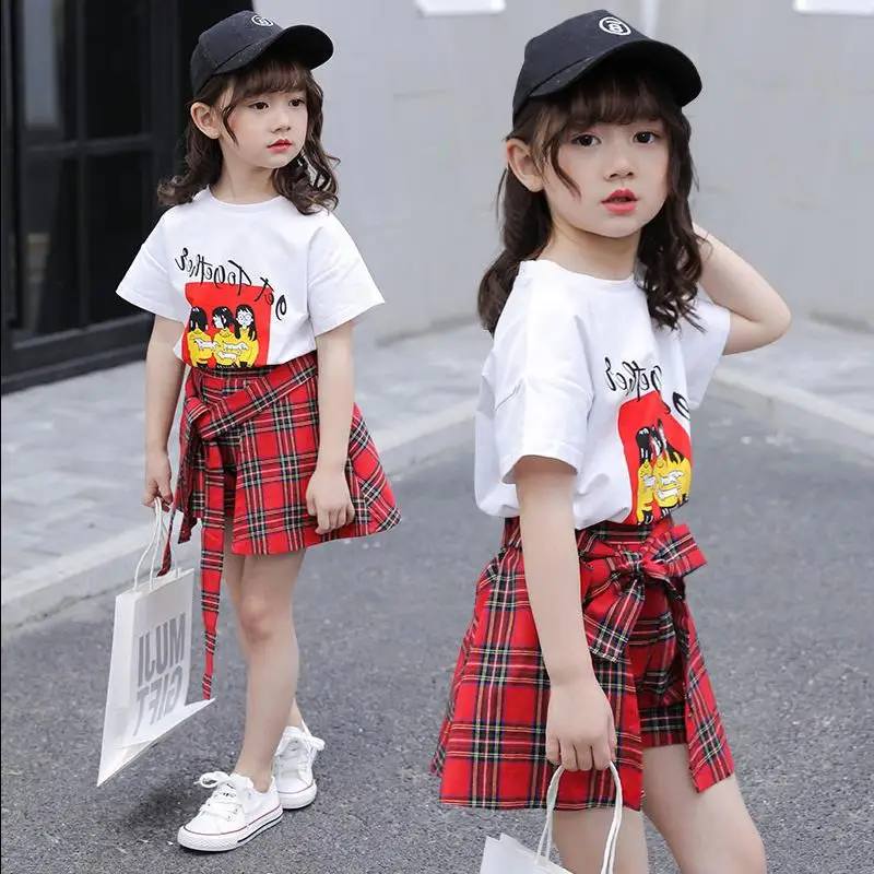 Комплект для девочек из 2 предметов короткая хлопковая Футболка и юбка в полоску