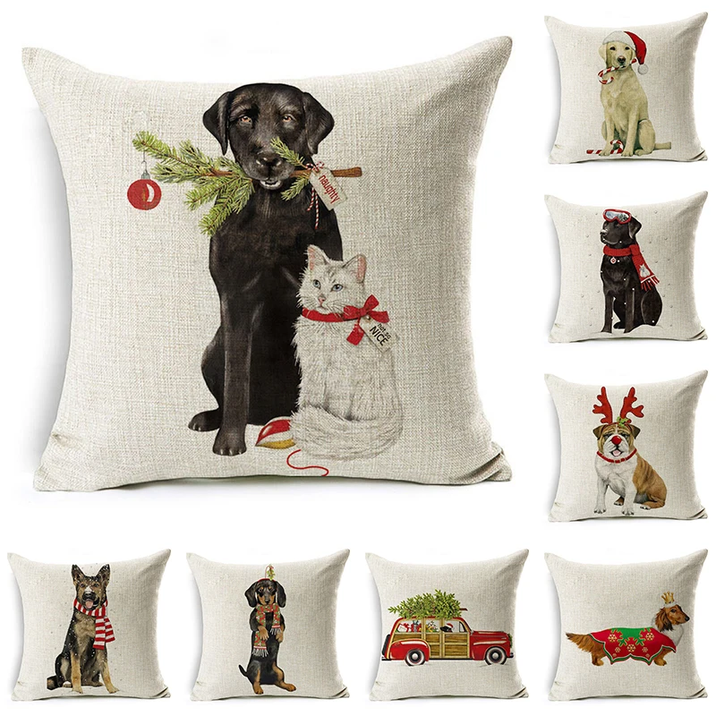 Monily Рождество Бульдог Хлопок льняная наволочка для подушки корги собаки