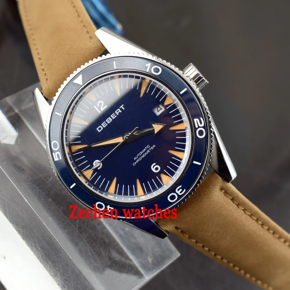 Debert 41 мм 21jewels Автоматическая MIYOTA 821A черный циферблат Мужские часы светящиеся