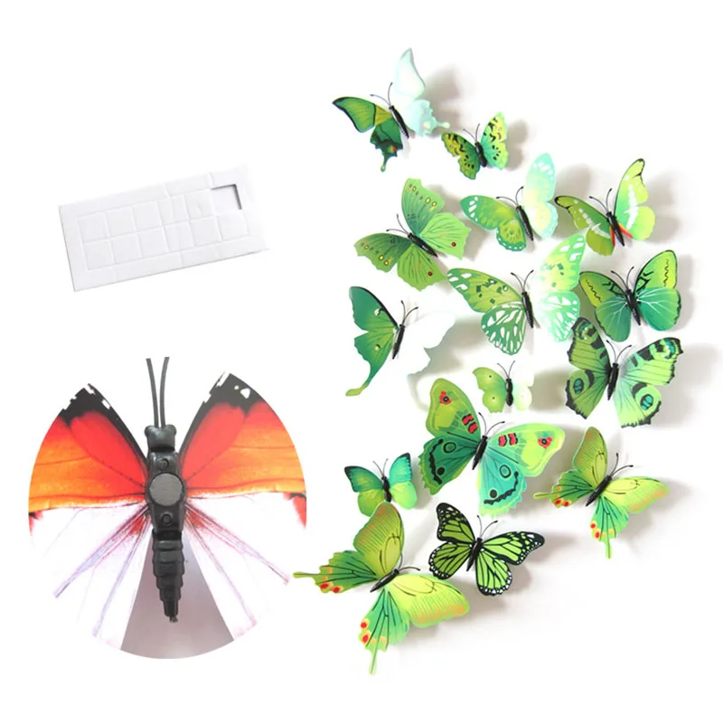 Style 1 Green 12 шт./лот, новая мода, имитация 3D бабочки, красивые, 2 стиля, романтические наклейки на стену для занавесок, украшение для свадебной комнаты - Цвет: Style 1 Green