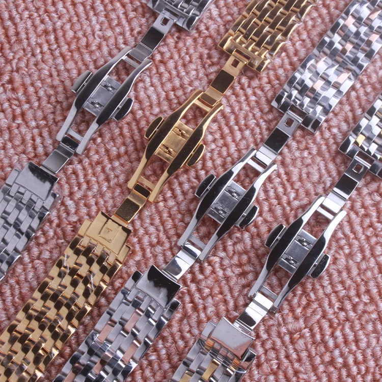 

Silver Gold Rose gold Stainless Steel WatchBand 20mm Curved End Solid Link Bracelet Deployment Clasp For Omega Deville