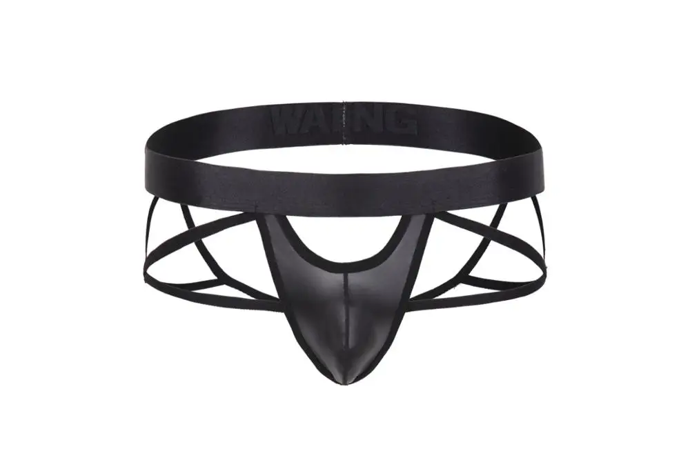 Мужские Черные стринги из искусственной кожи сексуальное нижнее белье для геев