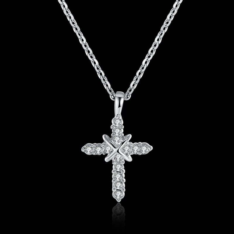 

Garilina Classic White Austrian Crystal Silver Color Cross Pendant Female Necklace AP2092