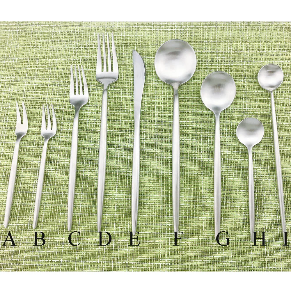 36 Pieces Matte Silver Dinnerware Set Luxury Cutlery Stainless Steel Dinner Knife Cake Fork Long Handle Scoops Tableware | Дом и сад