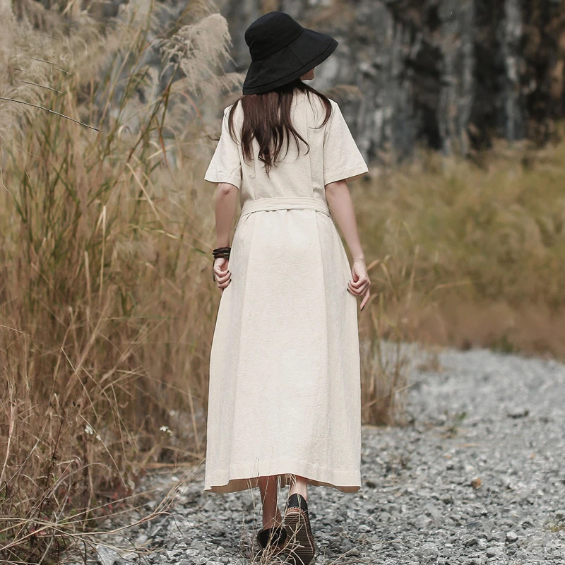 Новинка 2019 летнее платье винтажное свободное одноцветное с поясом до середины