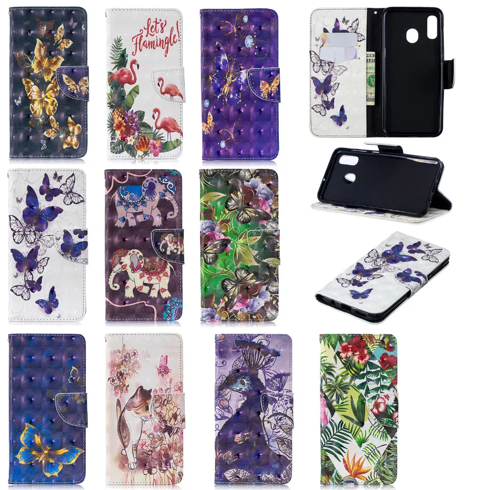 Глянцевая 3D кожаный чехол бумажник для телефона Fundas Samsung Galaxy A10 A20 A30 hoesje коробка tok