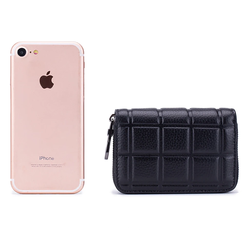 RFID Блокировка держатель для карт корова натуральная кожа 2 молнии Кредитная ID