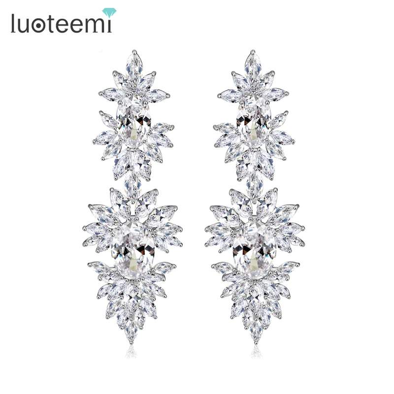 Длинные женские серьги-подвески LUOTEEMI с фианитом класса ААА высококачественные