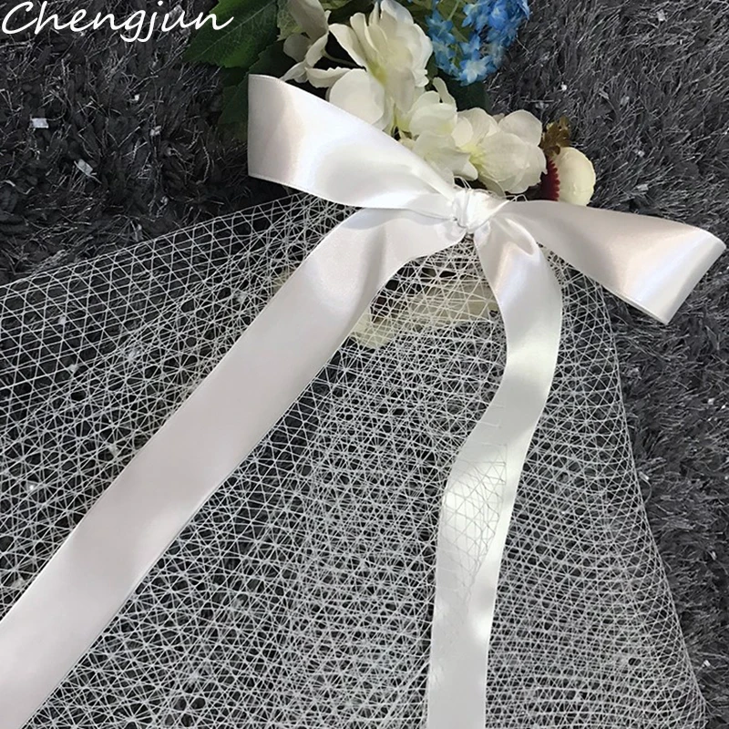 Chengjun Unique Wedding Hair Accessories Bowknot Ribbon Short Bridal Veils |