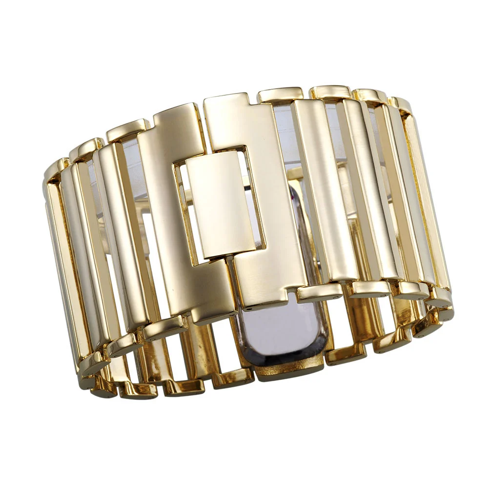 Женщин Роскошные Часы Из Нержавеющей Стали дамы Широкая Полоса Золото Серебро