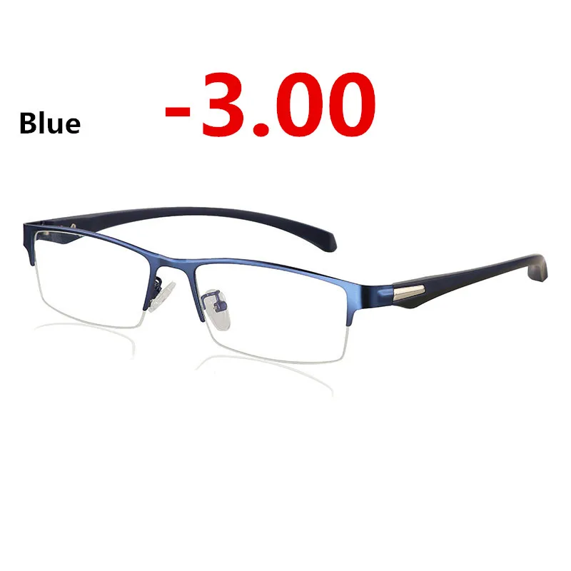 blue -3.00 Новинка, солнцезащитные фотохромные очки для близорукости, оптические очки для мужчин, студенческие очки для близорукости, очки с оправой по рецепту, половинная оправа-1,0-4,0 - Цвет оправы: blue -3.00