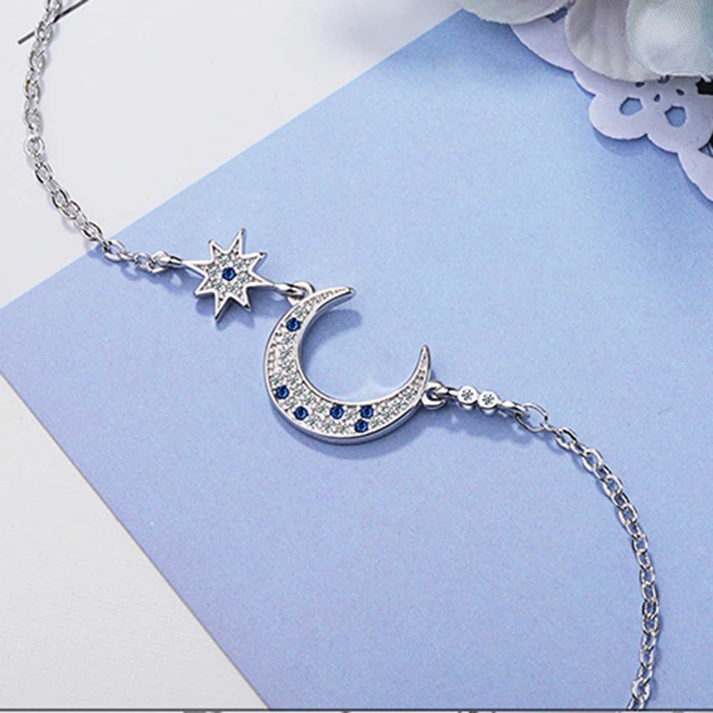 XIYANIKE 925 Sterling Sliver Crescent Moon Star Adjustable Chain Bracelets For Women Luxury Gift Fashion Armband Accessory | Украшения и