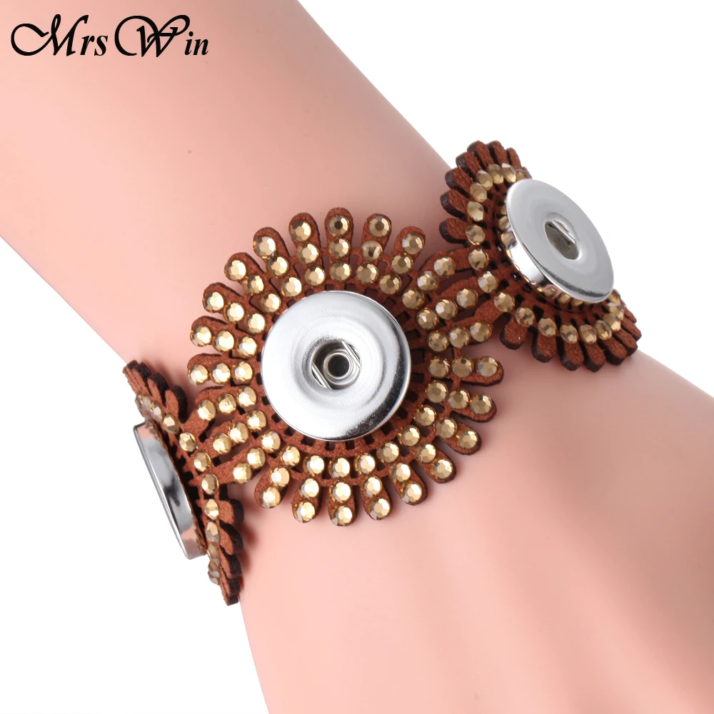 Женский кожаный браслет с 3 кнопками и стразами | Украшения аксессуары