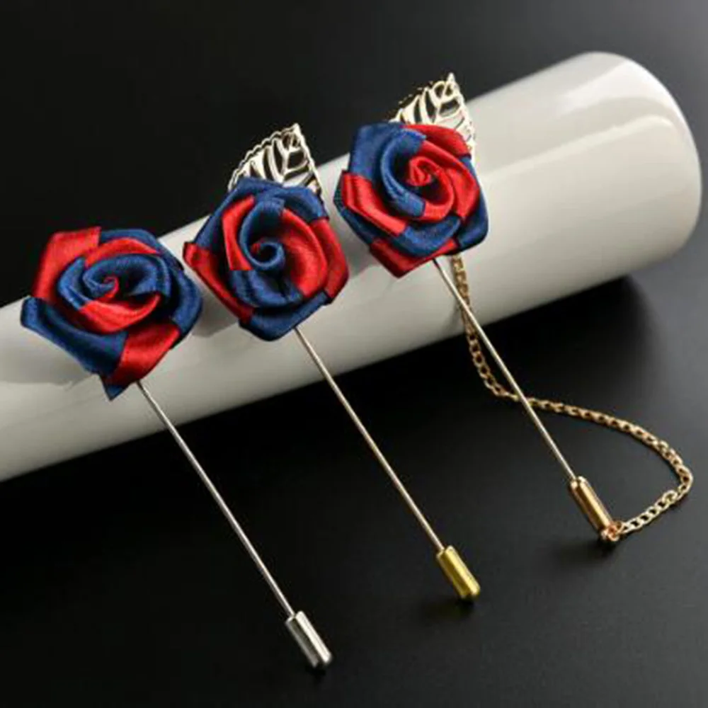 2019 модные мужские костюмы с золотистыми листьями С двумя полосками броши розами