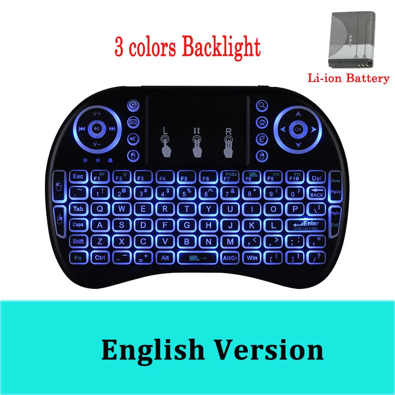 i8 backlit English Беспроводная клавиатура с подсветкой mini i8 2,4 ГГц русская английская версия Сенсорная панель i8 3 цвета воздушная мышь с подсветкой для Android tv BOX - Цвет: i8 backlit English