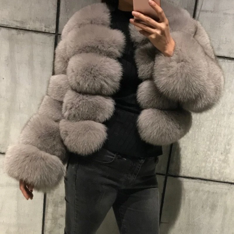 FURSARCAR New Fashion Natural Real Blue Fox Fur Women Natural Genuine Fur Jackets Coats Female 5 Row Short Outerwear Girls