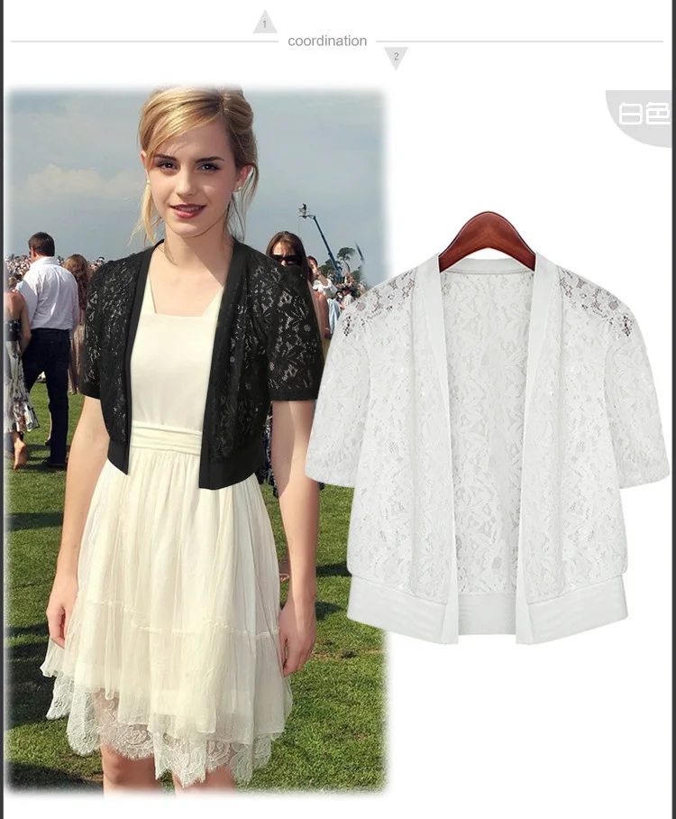 Тонкая Цветочная кружевная черная белая женская Повседневная Верхняя одежда с