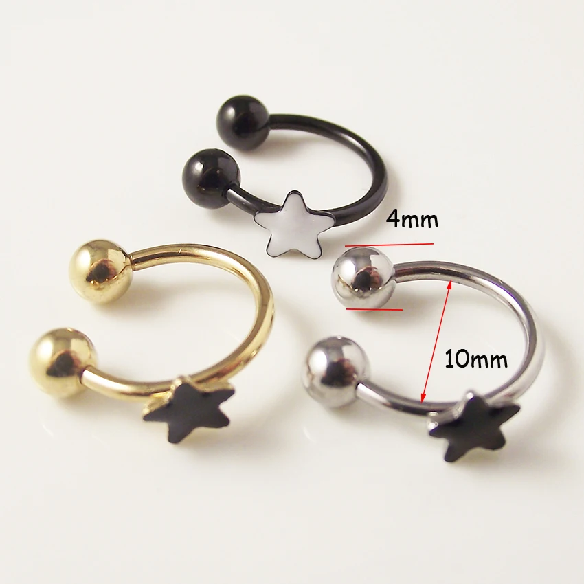 Серьги-гвоздики из хирургической нержавеющей стали круглые штанги со звездой в