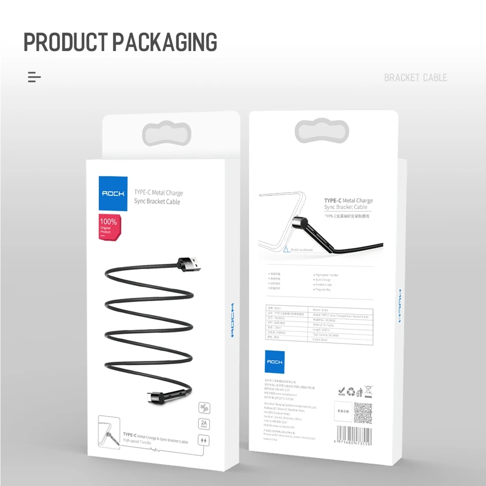Кабель usb type-C для samsung Galaxy S9 S8 Plus, ROCK One Plus, 1,2 м, USB C 2A, быстрая зарядка, кронштейн, подставка, держатель, USB кабель для зарядного устройства