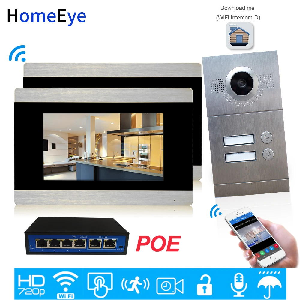 720P WiFi IP видеодомофон умный 2 квартирный дом система контроля допуска к двери