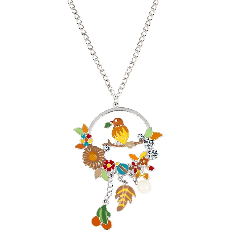 Ожерелье фрукты WEVENI эмалированный сплав стразы ветка птиц подвеска цветочные