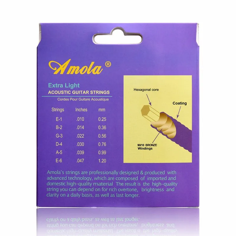 Amola Acoustic Guitar Strings Set 010 011 012 Broze Phosphor Thin Coating Wound guitar parts 1set | Спорт и развлечения