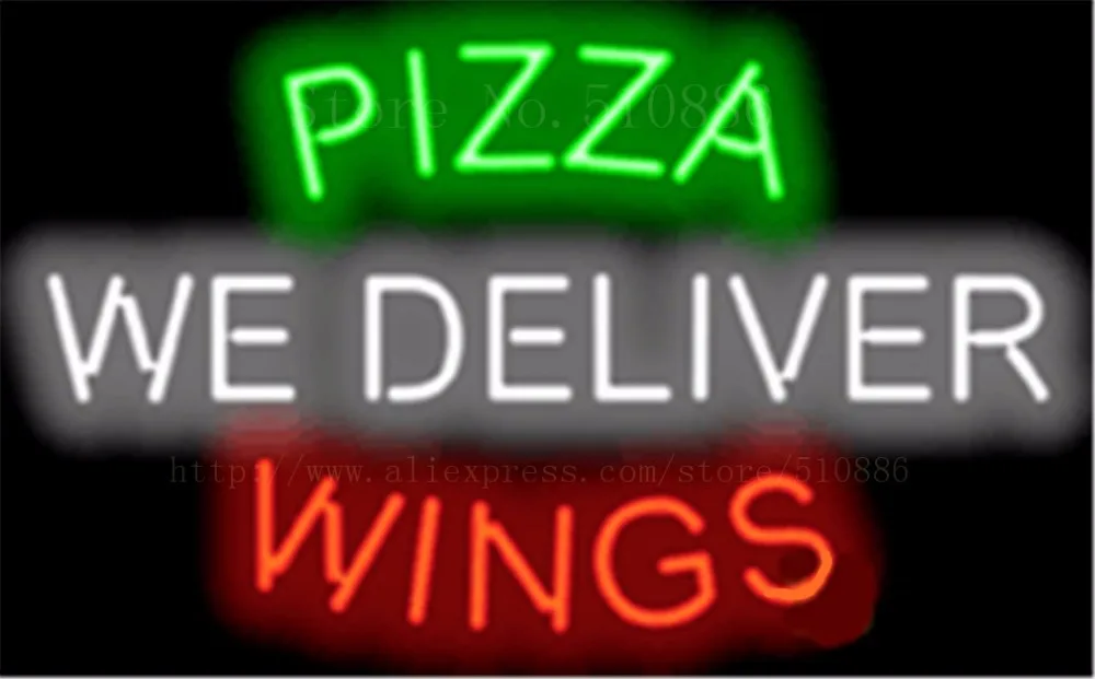 Pizza Wings мы поставляем неоновую вывеску настоящий стеклянный светильник для
