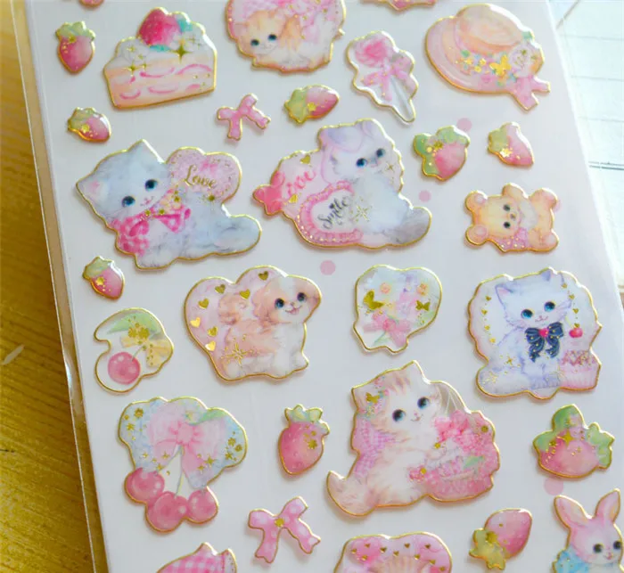 1 шт./упак. Kawaii канцелярские наклейки кошка 3D Золотой дневник планировщик декоративные мобильные наклейки Скрапбукинг DIY ремесло наклейки