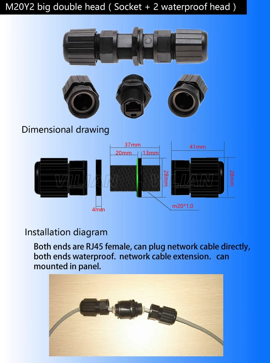 IP67 RJ45 Ethernet водонепроницаемый адаптер Разъем Панель Крепление открытый прямой разъем 8P8C 1 шт