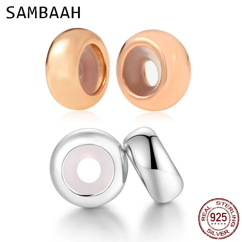 Sambaah 925 пробы серебряные гладкие круглые резиновые пробки Бусины разделитель