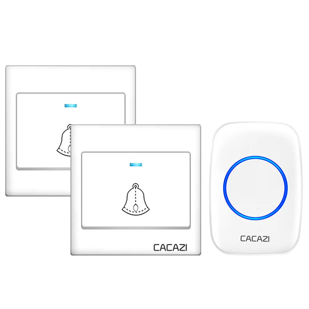 2 button 1 receiver Беспроводной дверной звонок CACAZI для дома 300 м Диапазон водонепроницаемости 1 2 кнопки 1 2 3 приемник США ЕС Великобритания AU штекер смарт-звонок дверной звонок - Цвет: 2 button 1 receiver