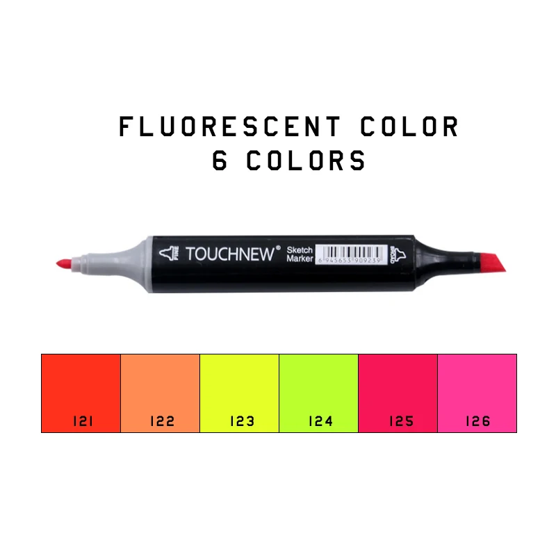 6fluorescent-black Touchfive 168 цветов, набор маркеров, двойная головка, эскизные маркеры, ручка для стандартного пейзажа, рисование манга, анимационный дизайн, товары для рукоделия - Цвет: 6fluorescent-black