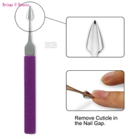 professional grade sharp tip pointed stainless steel cuticle pusher remover cutter trimmer with antiskid rubber grip handle