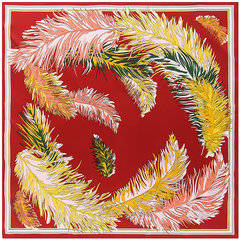 2017 натуральный шелк саржевый шарф для женщин с изысканным принтом из перьев