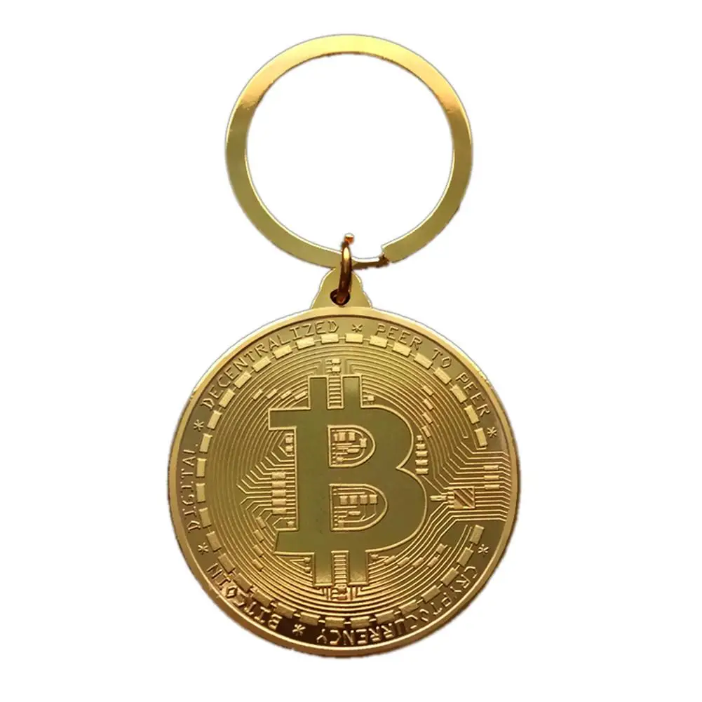 Биткойн-брелок позолоченный Биткойн монета ключ аксессуары арт-коллекция монет BTC - Цвет: Gold