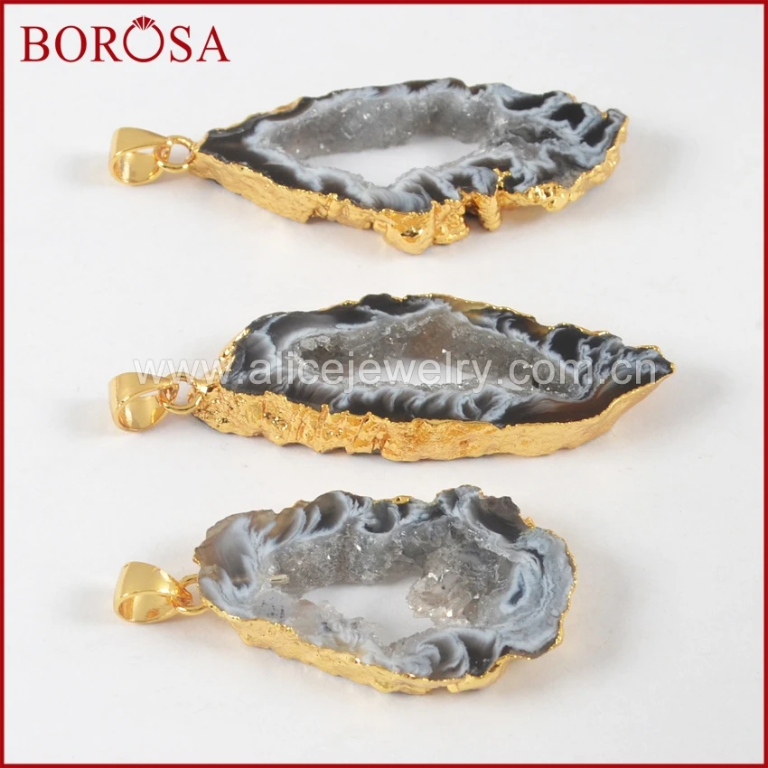 BOROSA чистое серебро Золотой Цвет Прямоугольник Натуральный Druzy Кварц