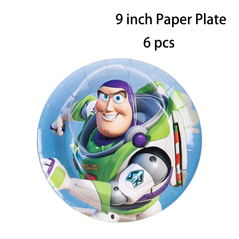9 inch plate 6 Pcs История игрушек мультфильма одноразовые бумажные салфетки баннер скатерть стакан с соломинкой тарелки детский душ День Рождения украшения принадлежности - Цвет: 9 inch plate 6 Pcs