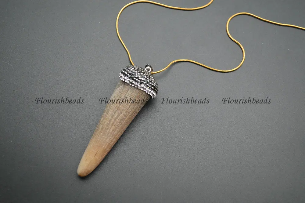 Surface Cutting Natural OX Horn Bone Pendant Linked Chains Necklace Fashion Jewelry Black Glass Beads setting | Украшения и