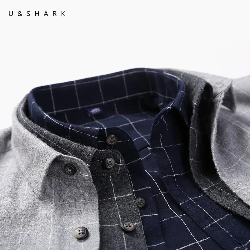 Классическая фланелевая рубашка U & SHARK Мужская брендовая одежда с длинным