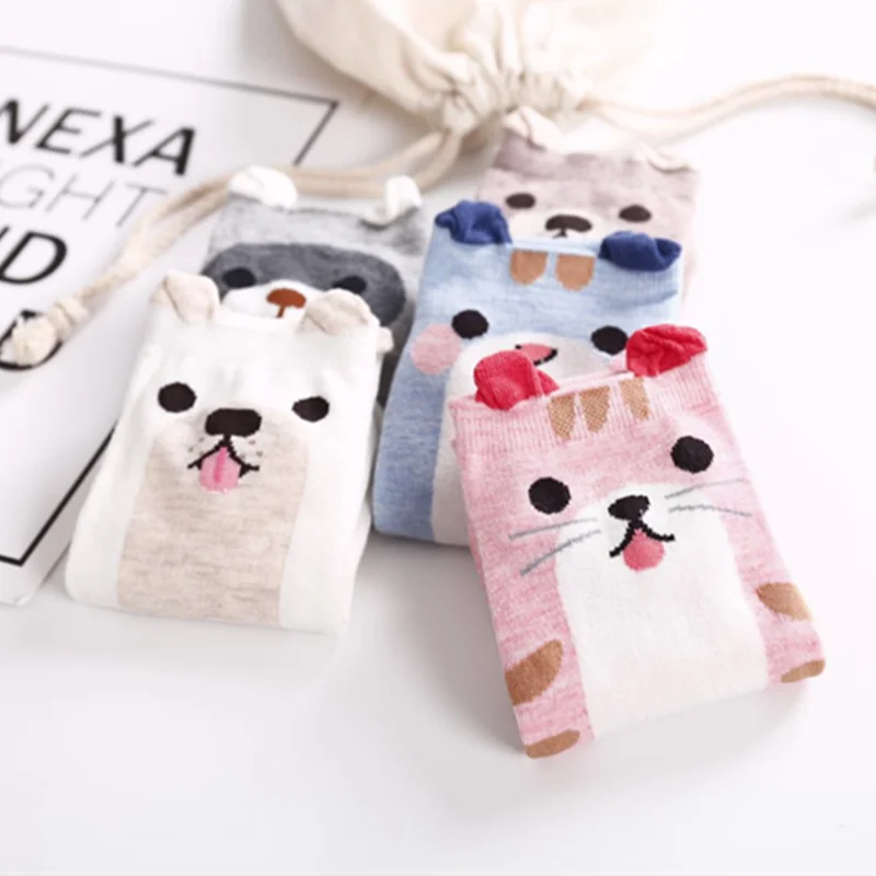 Новинка модные милые хлопковые носки с животными женские летние короткие