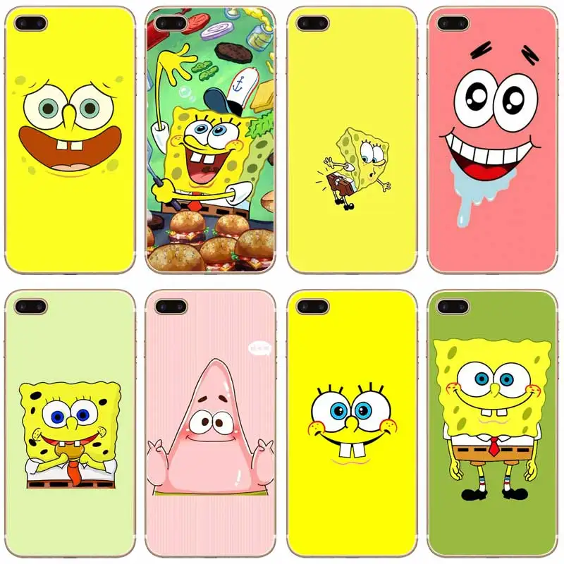 H436 милый мягкий прозрачный Жесткий Тонкий чехол Spongebob для Apple iPhone XR XS Max 4 4s 5 5S SE 5C 6 S